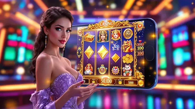 Tampilan slot mobile dengan reel dan tombol kontrol